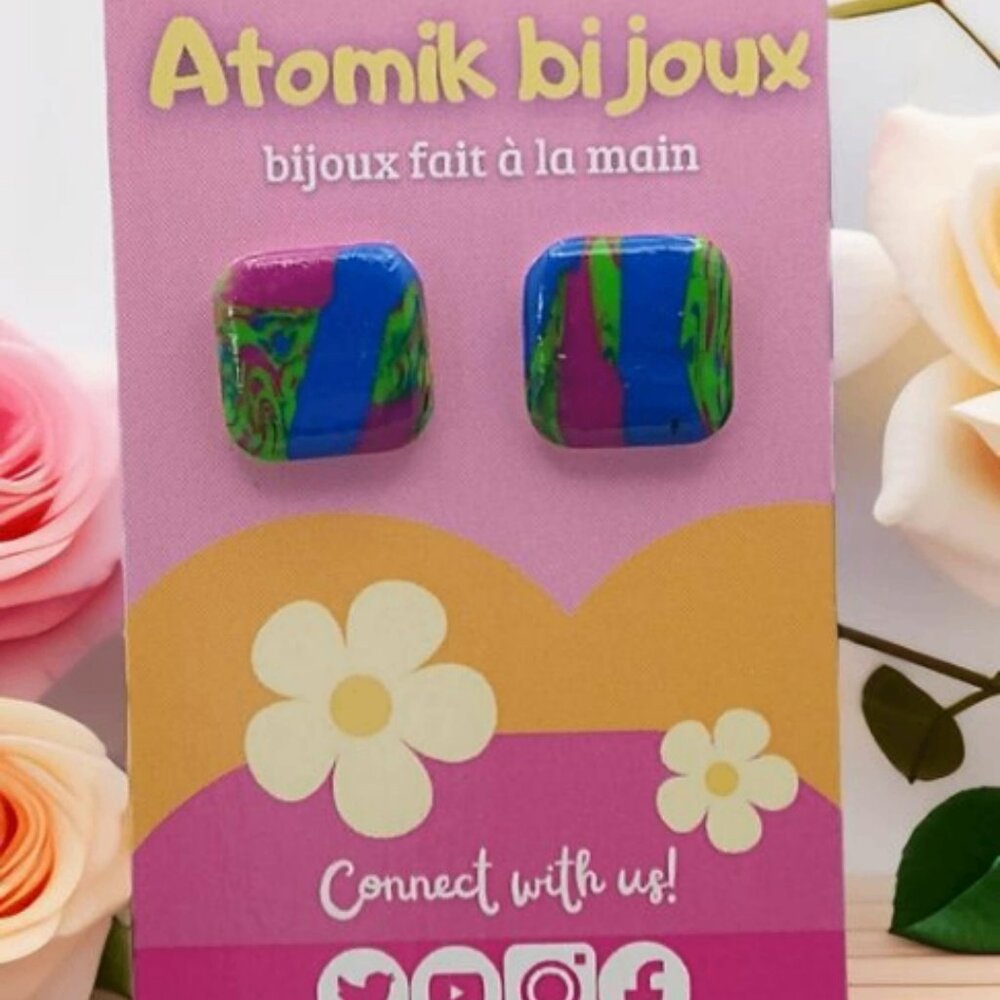 Colorful & Chic Square Earrings - Handmade Polymer Jewelry.